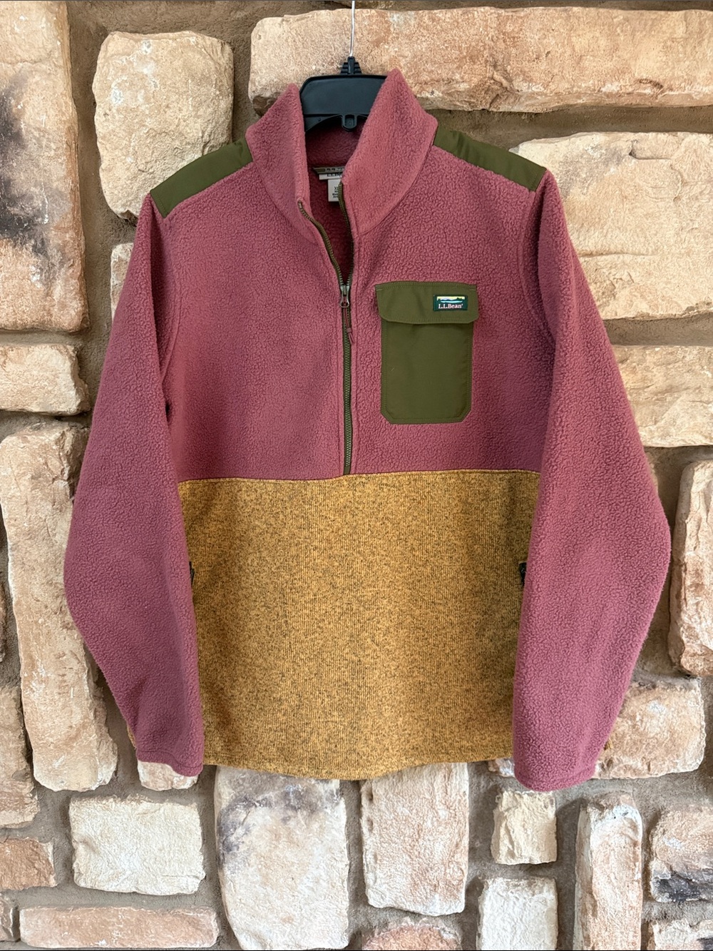 LL Bean sweater fleece colorblock pullover size xl